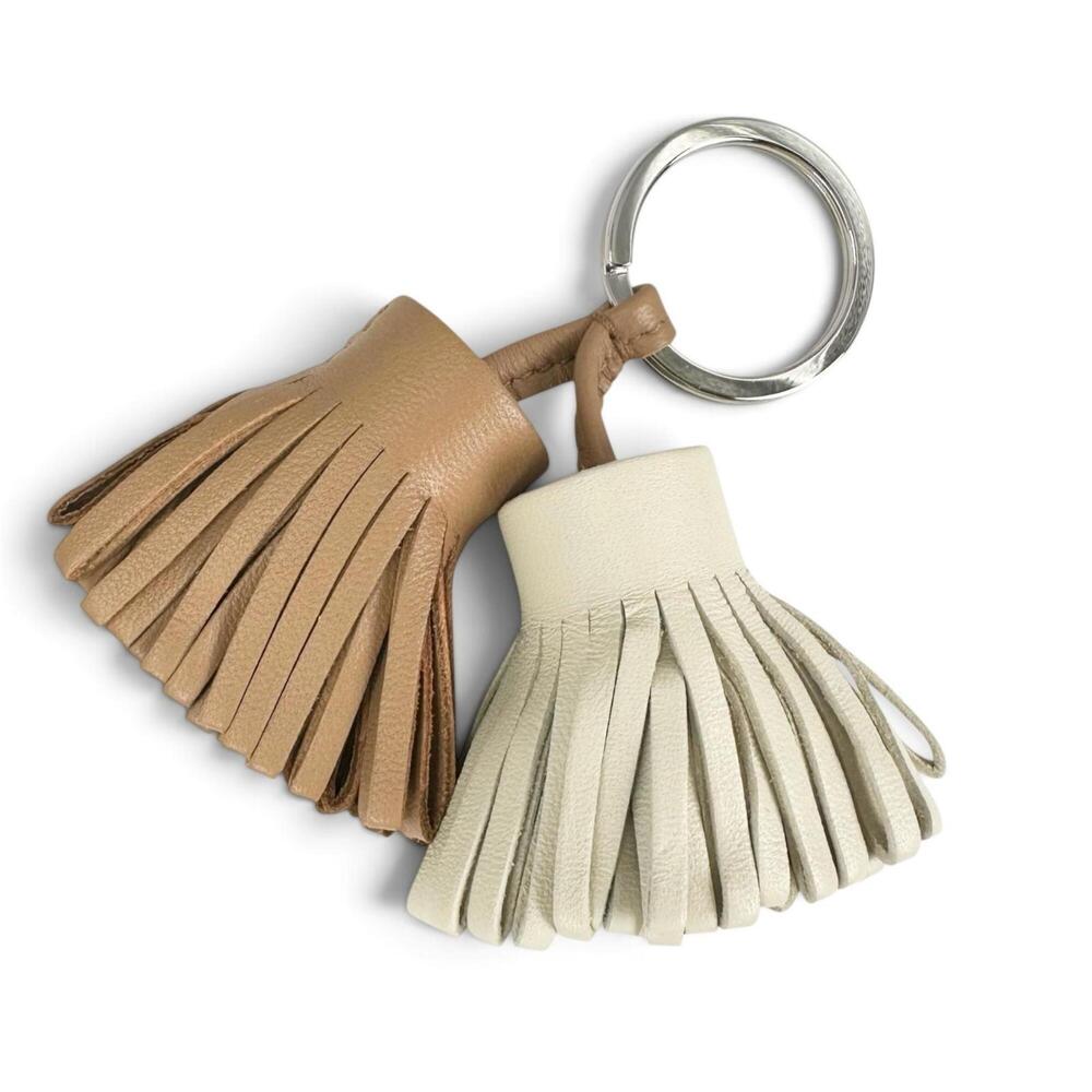 HERMES Carmen Unodos Agneau Milo Silver Hardware Keyring Charm Beige Malfa Ma...